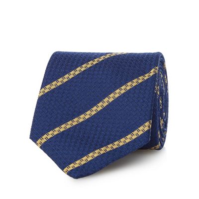 Navy and yellow pure silk striped tie
